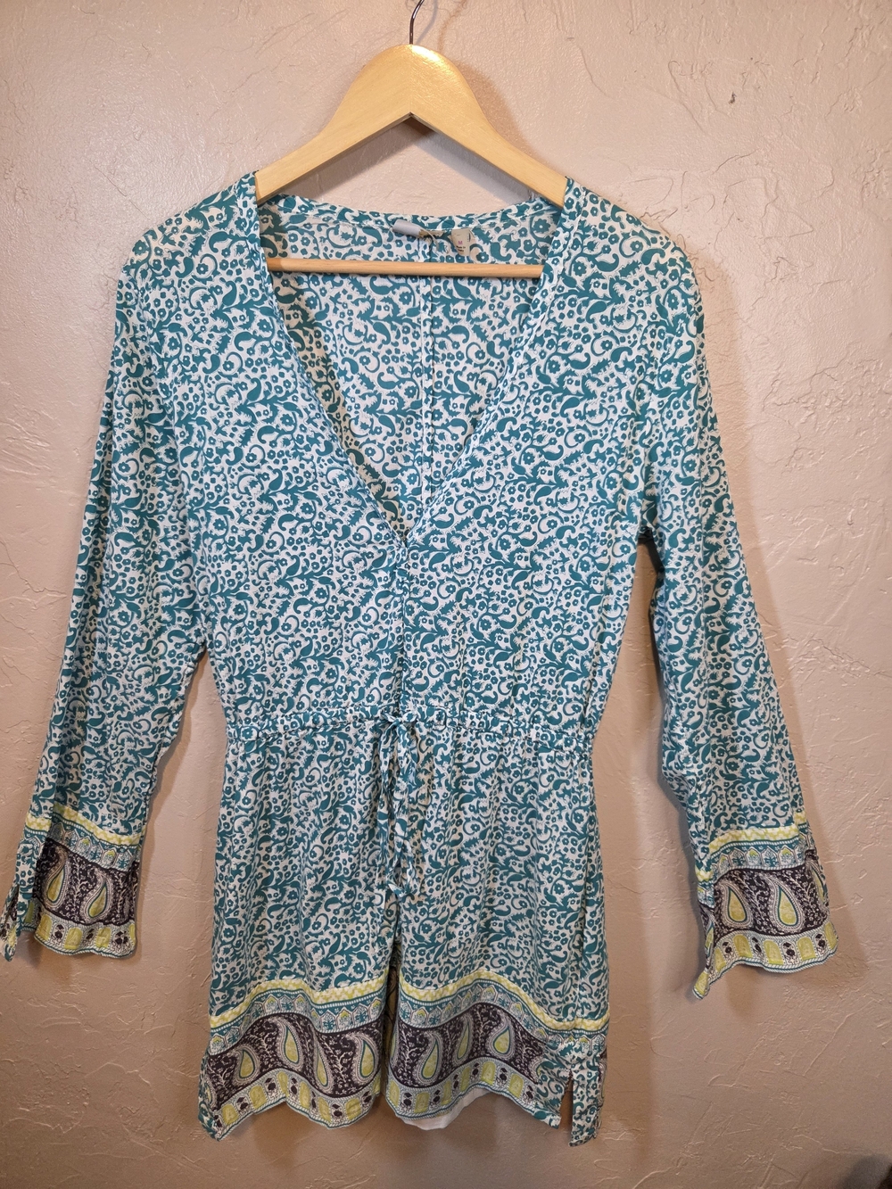 Athleta Boho Paisley Print Tunic Top Cinched Waist Size Medium